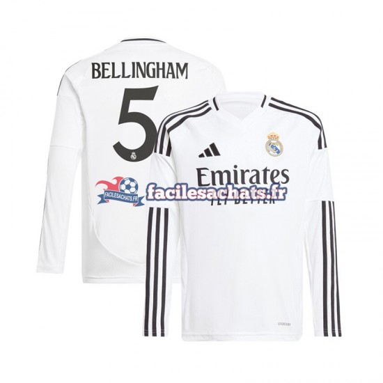 Maillot Real Madrid Jude Bellingham 5 2024-2025 Blanc Domicile Homme ML