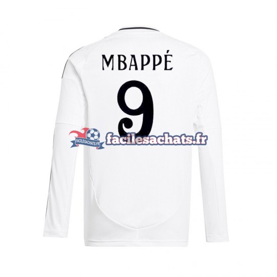 Maillot Real Madrid Kylian Mbappe 9 2024-2025 Blanc Domicile Homme ML