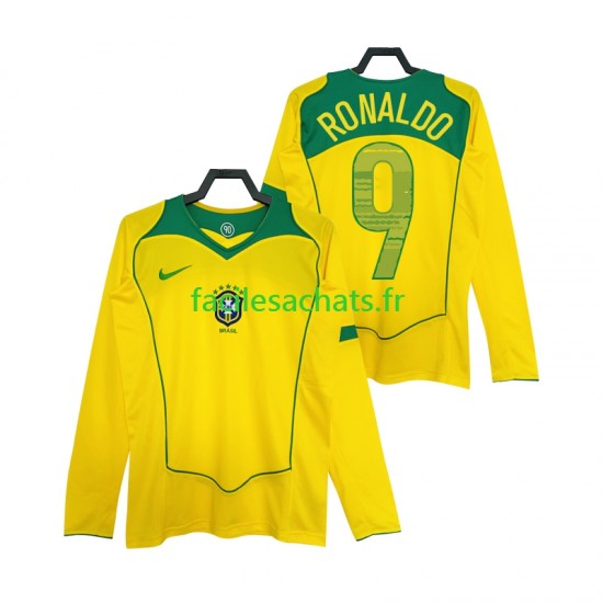 Maillot Brésil RONALDO 9 Retro 2004 Domicile Homme ML
