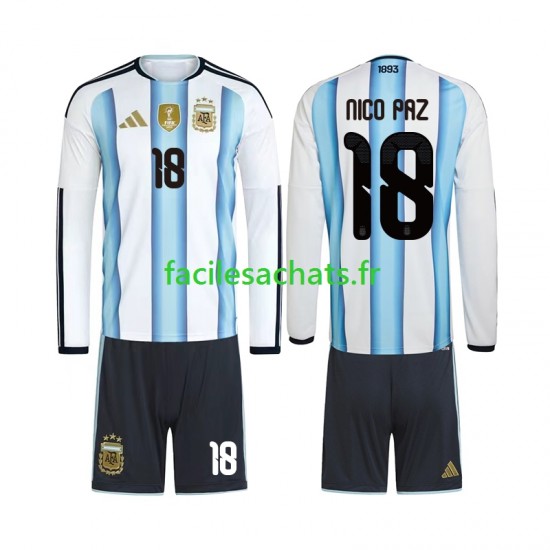 Maillot Argentine Nico Paz 18 Domicile Coupe du Monde 2026 Enfant ML