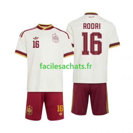 Maillot Espagne Rodri 16 Extérieur Coupe du Monde 2026 Enfant MC