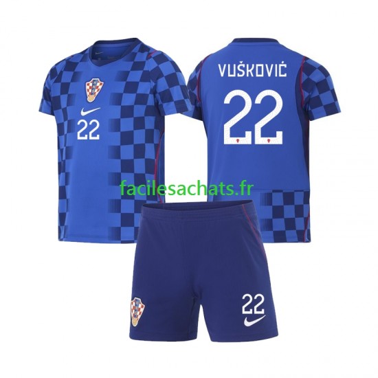 Maillot Croatie Luka Vuskovic 22 Extérieur Coupe du Monde 2026 Enfant MC