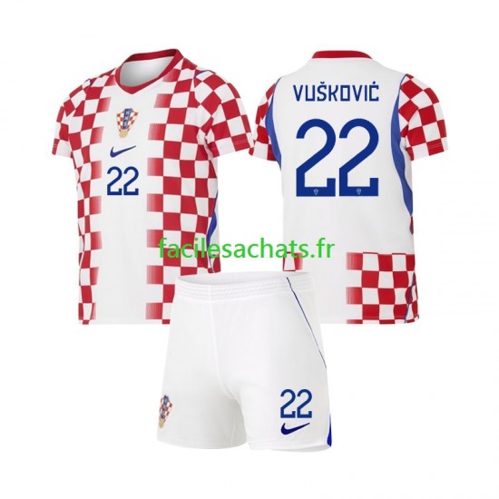 Maillot Croatie Luka Vuskovic 22 Domicile Coupe du Monde 2026 Enfant MC