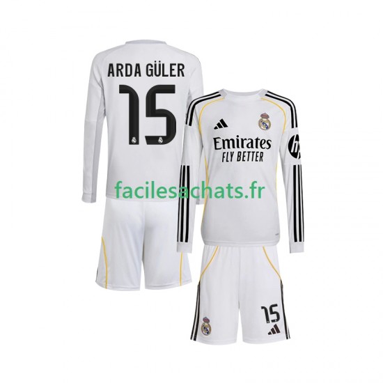 Maillot Real Madrid Arda Guler 15 2025-2026 Domicile Enfant ML