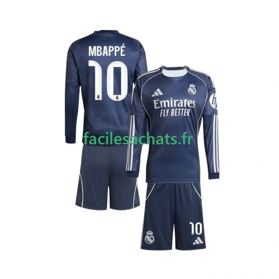 Maillot Real Madrid Kylian Mbappe 10 2025-2026 Extérieur Enfant ML
