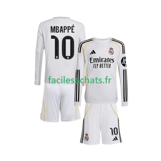 Maillot Real Madrid Kylian Mbappe 10 2025-2026 Domicile Enfant ML