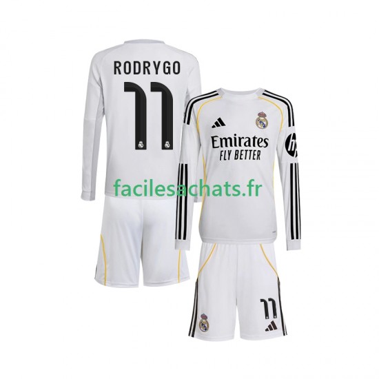 Maillot Real Madrid Rodrygo 11 2025-2026 Domicile Enfant ML