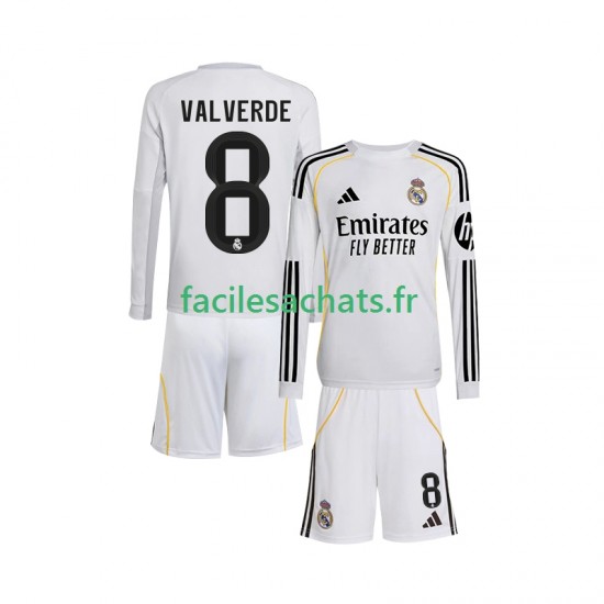 Maillot Real Madrid Valverde 8 2025-2026 Domicile Enfant ML