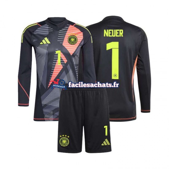 Maillot Allemagne Manuel Neuer 1 Euro 2024 Gardien Noir Domicile Enfant ML