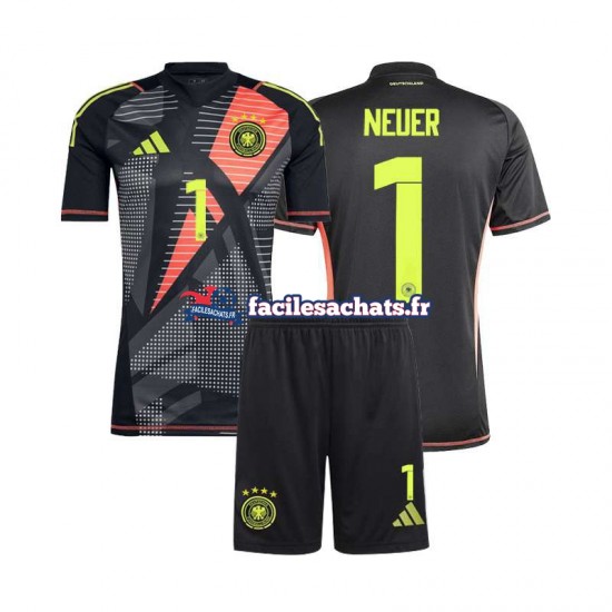 Maillot Allemagne Manuel Neuer 1 Euro 2024 Gardien Noir Domicile Enfant MC