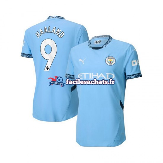 Maillot Manchester City Erling Haaland 9 2024-2025 Bleu Domicile Homme MC