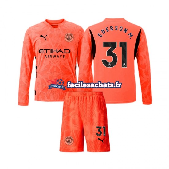 Maillot Manchester City Ederson Moraes 31 2024-2025 Gardien Extérieur Enfant ML