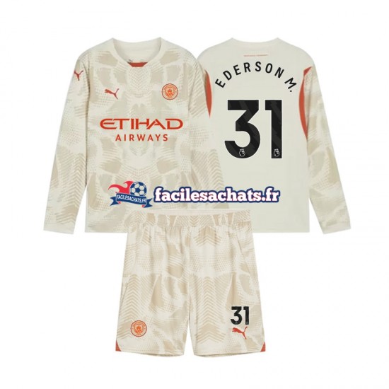 Maillot Manchester City Ederson Moraes 31 2024-2025 Gardien 3ème Enfant ML